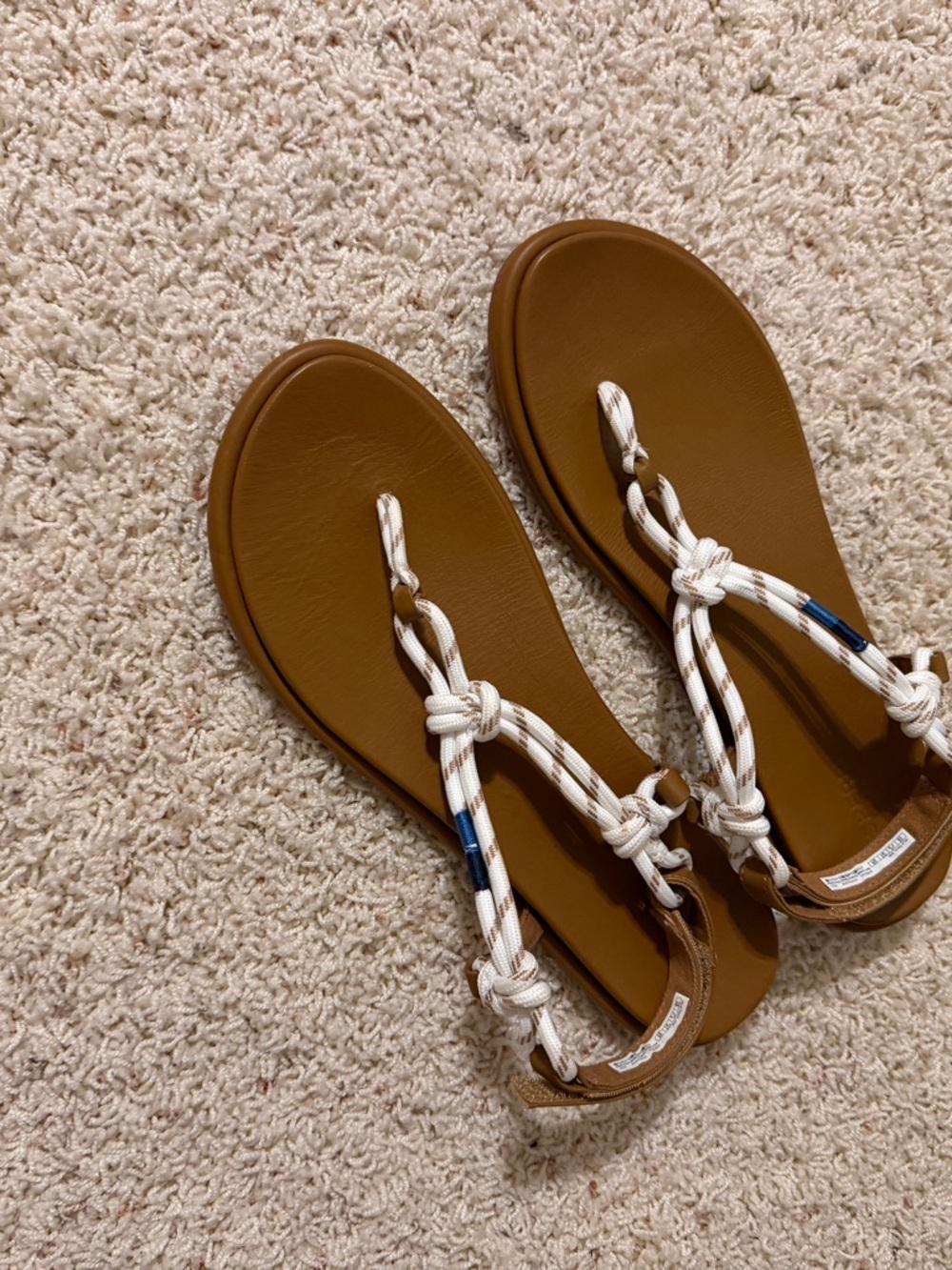 Sperry Tan Sandal with White Knotted Rope Straps